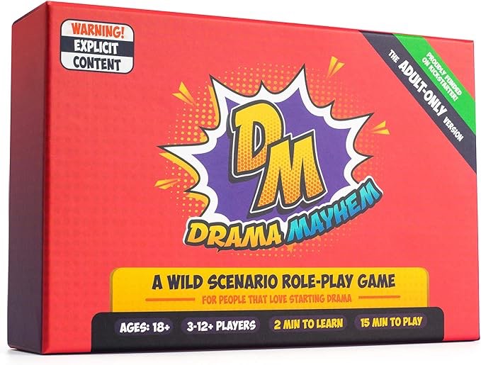 Drama Mayhem Card Game for Adults - Funny Role Playing Charades for Fun Parties, Group Event, Home or Outdoor Activity for Adult Family & Friends - Multiplyayer for Birthday, Holidays, Christmas Night