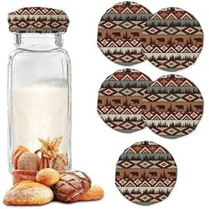 Sourdough Starter Jar Cover,Bear Tree Cloth Covers for Sourdough Bread, Reusable Sewn Sourdough Proofing Cloth Cap for 3-4 Inch Jar Mouth Baking Supplies