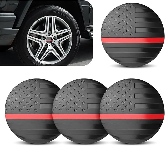 (Blue & Black) Car Wheel Center Hub Cap Kit, American Flag Waterproof Rim Decoration, Rustproof Round Vehicle Wheel Hub Protective Covers, Universal for Most Cars Trucks (Blue & Black)