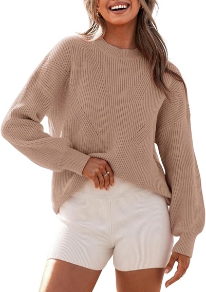 BTFBM Womens Casual Long Sleeve Sweaters Crew Neck Oversized Ribbed Knit Pullover Sweater 2025 Fall Winter Jumper Tops - Medium
