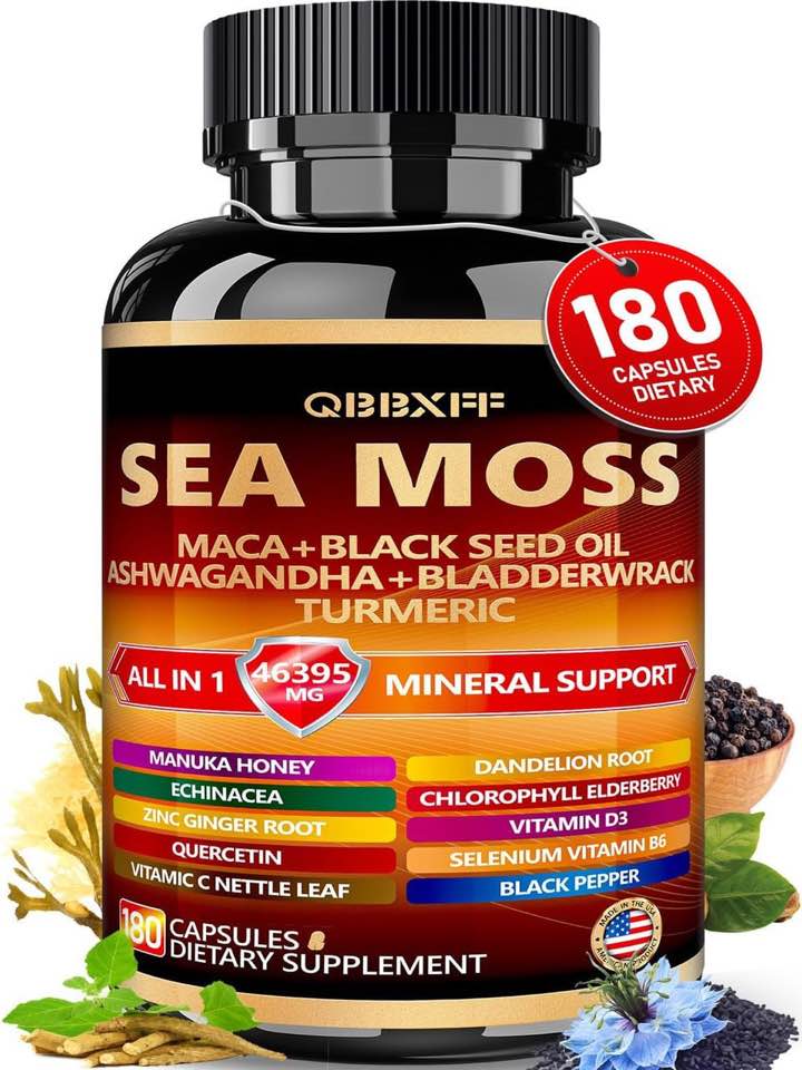 QBBXFF Sea Moss and Shilajit Bundle, 180/150 Count, Sea Moss 18000mg Maca 4000mg Black Seed Oil 8000