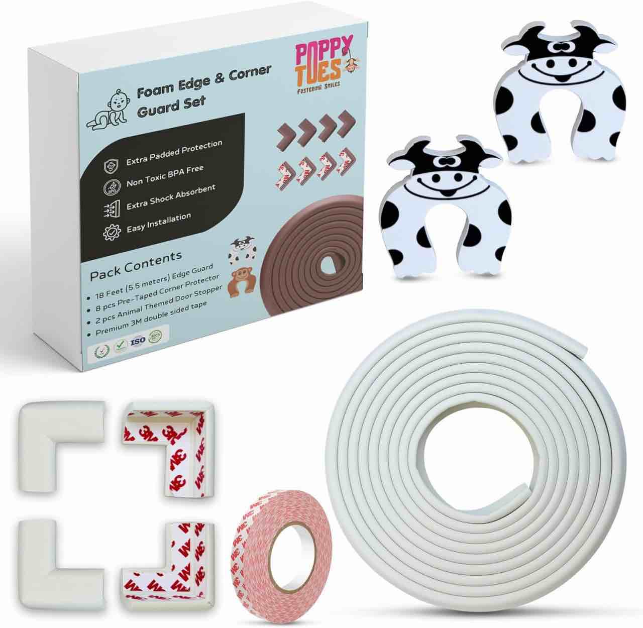 baby edge and corner protectors thick - 18 feet foam edge protector with 8 foam corner guards, 3m ad