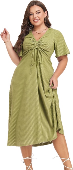 LALAGEN Womens Plus Size Boho Summer Midi Dress 2024 Flutter Short Sleeve Drawstring V Neck Flowy Beach Long Dress 1X-6X