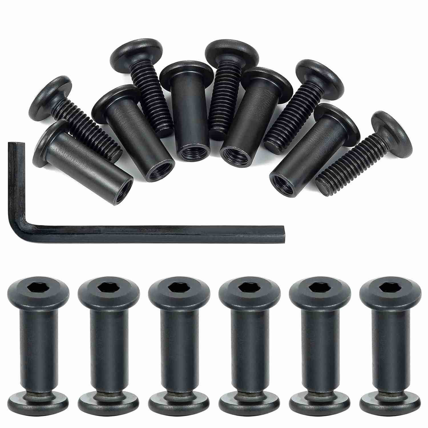 Xrfoiniu 100 Sets Bolt Set - M6x40mm Black Metal Hexagon Socket Drive for Assorted Wood Screws, Fixing Post Screw Connecting, Wood Socket Cover Bolt Barrel Nut Kit