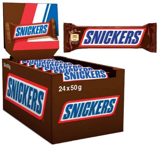 Snickers Bar with Caramel and Roasted Peanuts Chocolate Covered, 24 bars x50g (1200g)