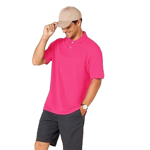 Amazon Essentials Men's Regular-Fit Cotton Pique Polo Shirt (Available in Big & Tall), Hot Pink, Lar