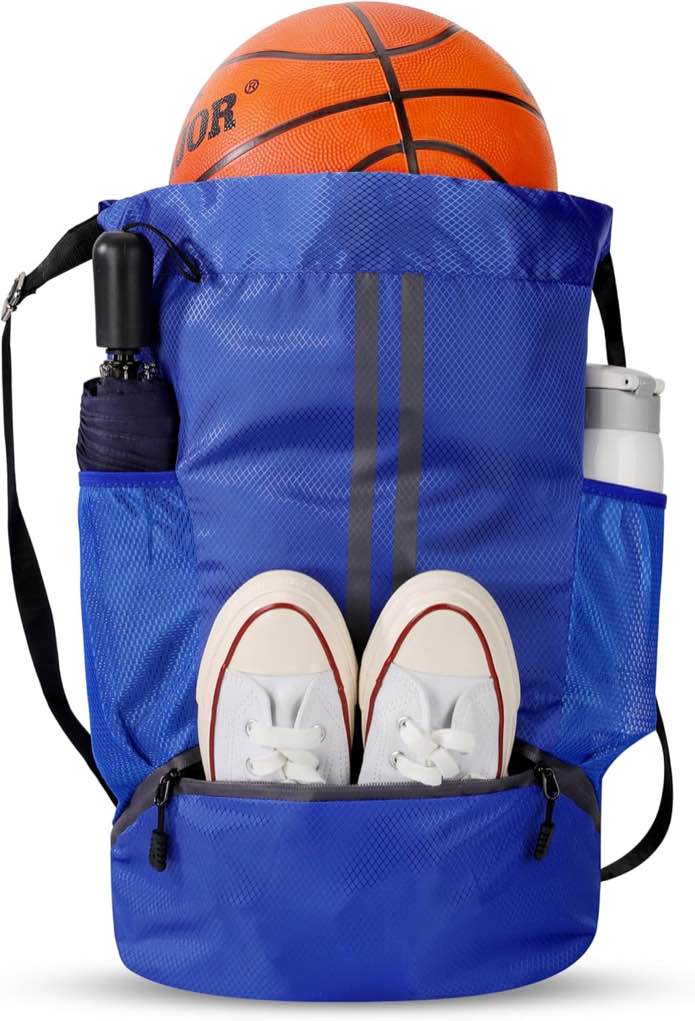 Gym Drawstring Backpack, Mens Women Workout Sport Basketball Bag with Dry Wet Separation Pocket and Shoes Compartment for Running Fitness Cycling Swimming Playing Camping(Navy Blue)