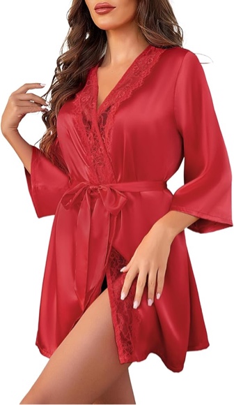 (Medium) ADOME Women's Kimono Robe Short Satin Pure Short Silky Robes