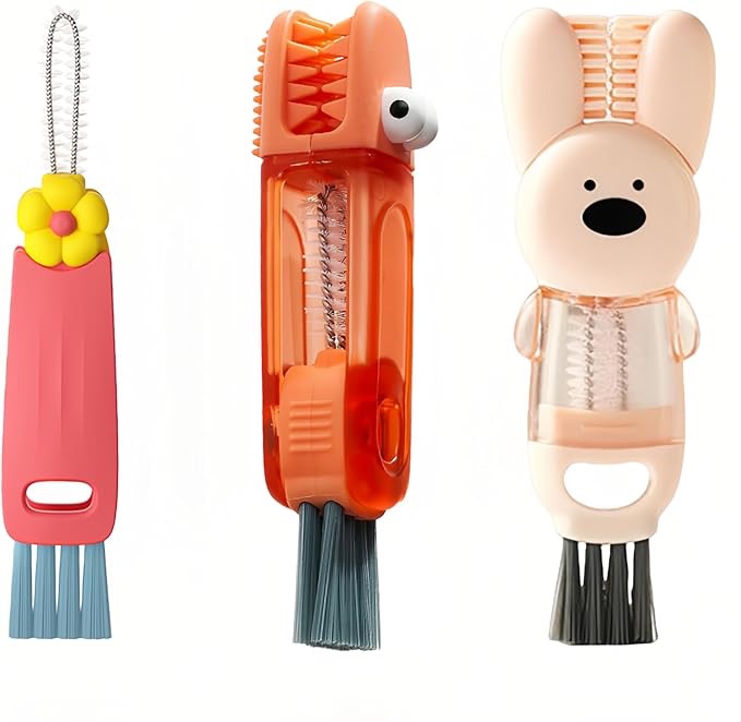 3 Pcs 3 in 1 Cup Lid Cleaning Brush, Silicone Multifunctional Lid Cleaning Brush Set, Cleaning Tools for Thermos Cup,Milk Bottles