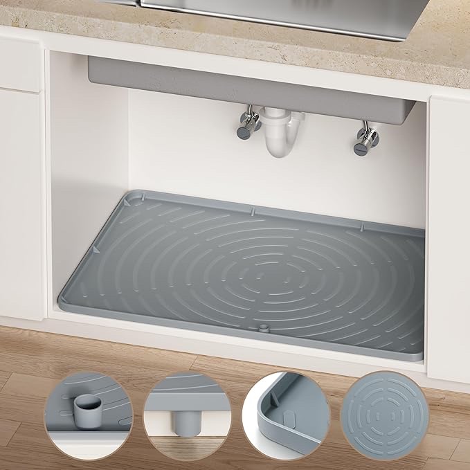 Gaomasck Under Sink Mat,34"x22" Under Sink Tray,Under Sink Shelf Liner with Drain Hole,Silicone Cabinet Protector Tray,Mat For Under Sink,Rubber Mat