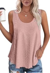 (Large) LSLTDM Womens Tank Tops Eyelet Embroidery Scoop Neck Sleeveless Shirts for Casual Loose Fit Basic Su