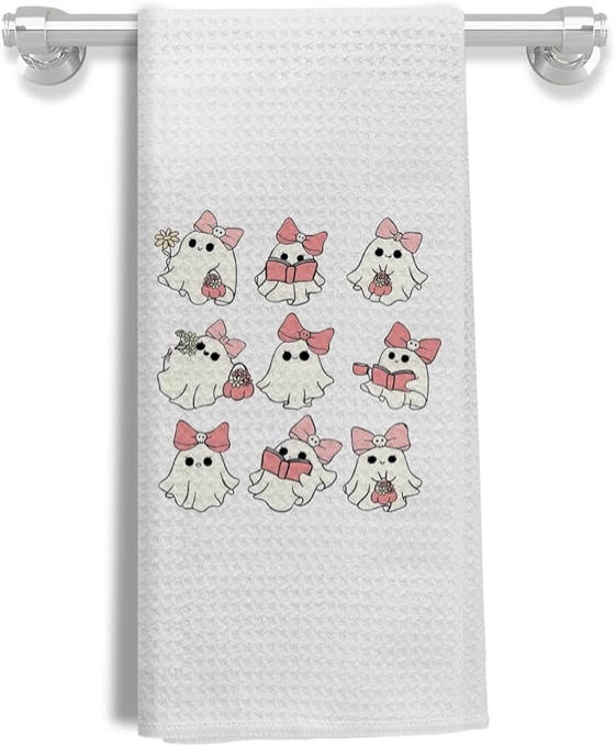 EKGJW Halloween Ghost Bow Pumpkin Kitchen Towels,Halloween Hand Towels,Halloween Ghost Pumpkin Dish Towels for Kitchen Decorative,Halloween Ghost Pumpkin Hand Towels for Bathroom,Ghost Decorations