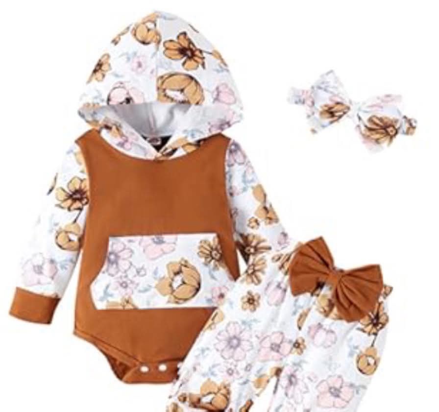 LUNFEGO Newborn Infant Baby Girl Clothes 0-3-6-9-12-18 Months Outfits Sets Romper + Pants + Bow Headband for Girls