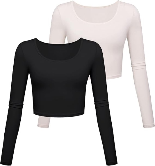 Long Sleeve Crop Tops for Women Workout Basic Clothes Fitted Slim Scoop Neck Cute Yoga Shirts