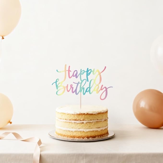 Rainbow Happy Birthday Cake Topper (Colorful)