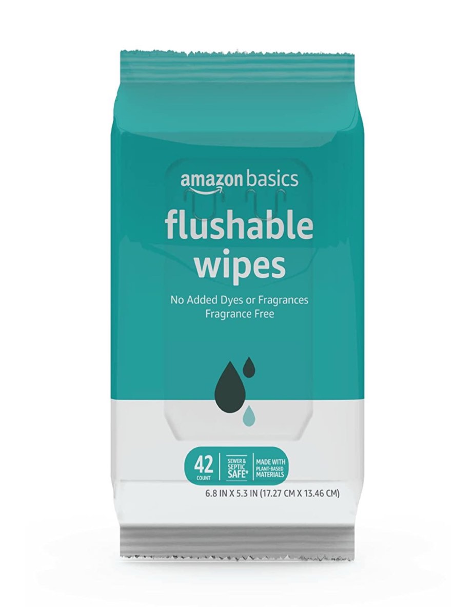 Amazon Basics Flushable Adult Toilet Wipes, Fragrance Free (1 Pack, 42 Wipes) (Previously Solimo)