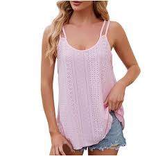 LSLTDM Womens Tank Tops Eyelet Embroidery Scoop Neck Sleeveless Shirts for Casual Loose Fit Basic Su