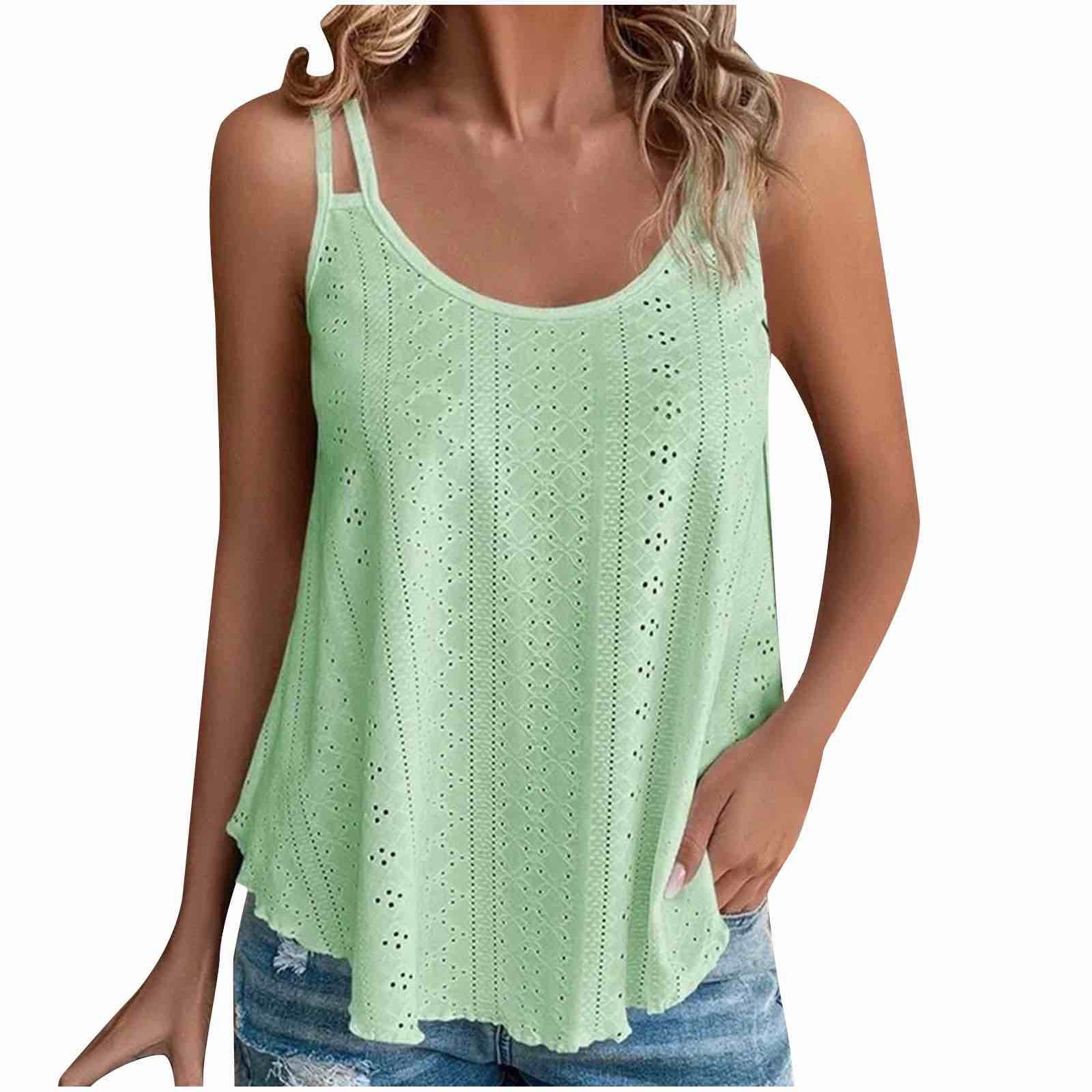 LSLTDM Womens Tank Tops Eyelet Embroidery Scoop Neck Sleeveless Shirts for Casual Loose Fit