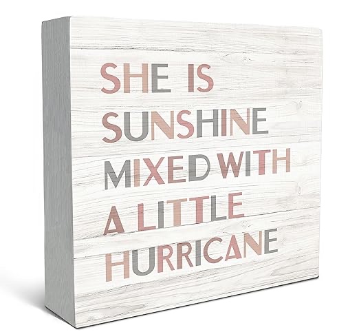 Yorhifa Boho Girls Room Decor, Wooden Box Sign She is Sunshine Mixed With a Little Hurricane for Nursery, Desk Decor