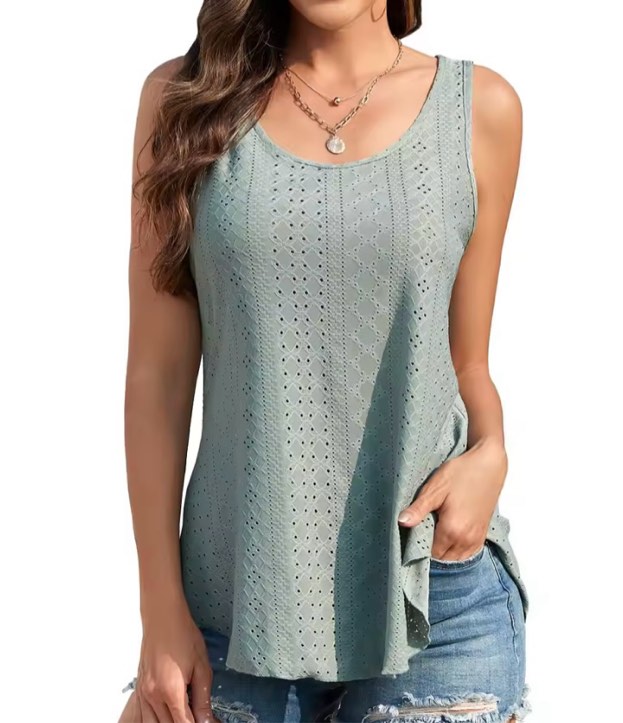 (XX-Large) LSLTDM Womens Tank Tops Eyelet Embroidery Scoop Neck Sleeveless Shirts for Casual Loose Fit Basic Summer Tops