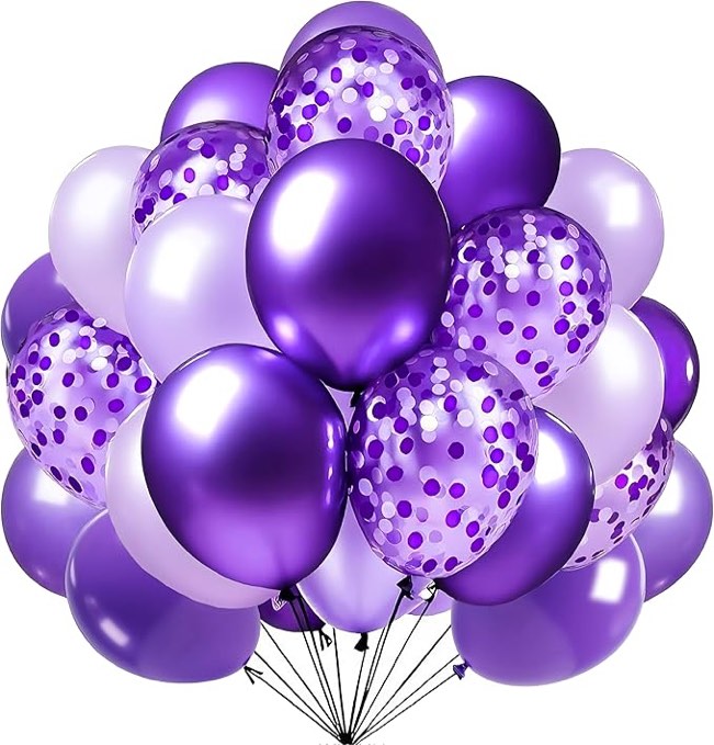Purple Party Decorations, 50 Pcs 12 In Birthday Balloons for Girls, Happy Birthday Decor with Purple & White Balloons