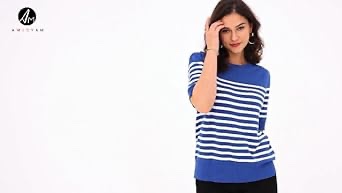 Amkoyam Women's 2025 Short Sleeve Crew Neck T Shirts Casual Striped Ribbed Knit Pullover Sweater Tops Large Blue