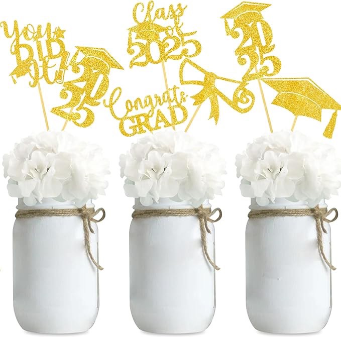 Graduation Centerpiece Sticks 24PCS Glitter Grad Picks Party Table Decor Senior High School College Sign