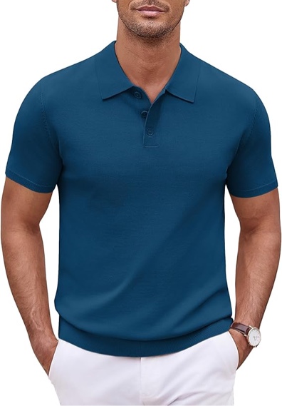 COOFANDY Men's Polo Shirts Short Sleeve Casual Shirts with Pocket Wine Blue Small