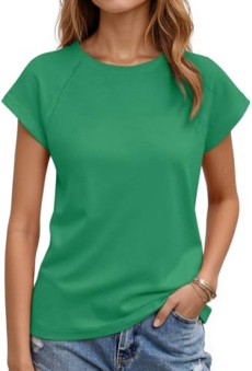 (Medium) UEU Womens Tops Summer Short Cap Sleeve T Shirt 2025 Casual Cotton Crew Neck Trendy Fitted Tshirt Te