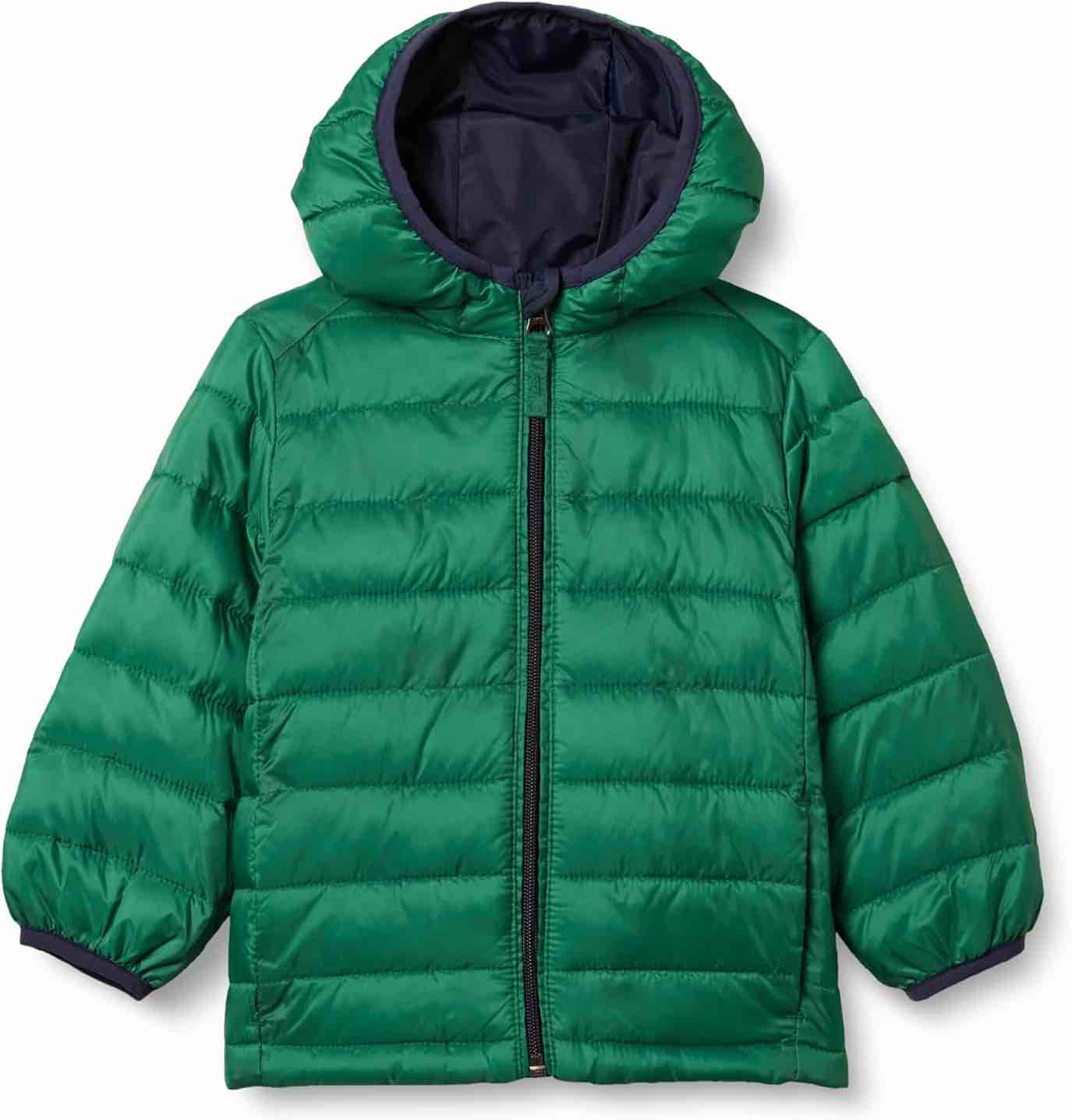 Amazon Essentials Boys' Lightweight Water-Resistant Packable Hooded Puffer Jacket, Green, Medium