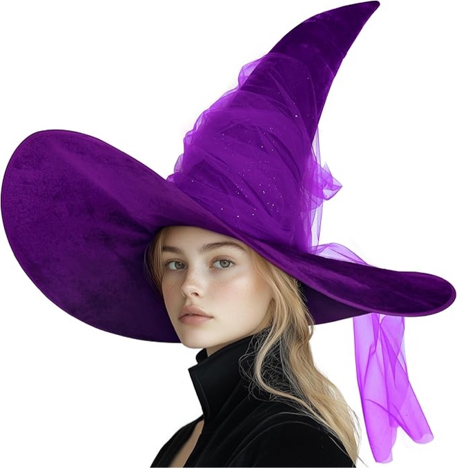 MCJC Witch Hat, Black Sparkle Tulle, Wide Brim,Halloween Costume Party Accessory