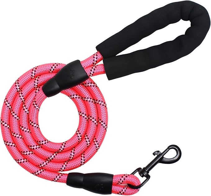 YALAVA Dog Leash 4 FT with Comfortable Black Padded Handle,1/2in Heavy Duty Highly Reflective Rope &