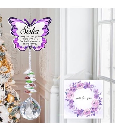 Gifts for Sister, Sister Birthday Gifts, Big Sister Presents - Butterfly Crystal Suncatcher for Window Hanging