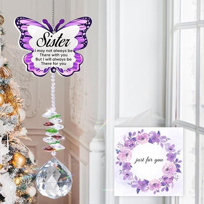 Gifts for Sister, Sister Birthday Gifts, Big Sister Presents - Butterfly Crystal Suncatcher for Window Hanging