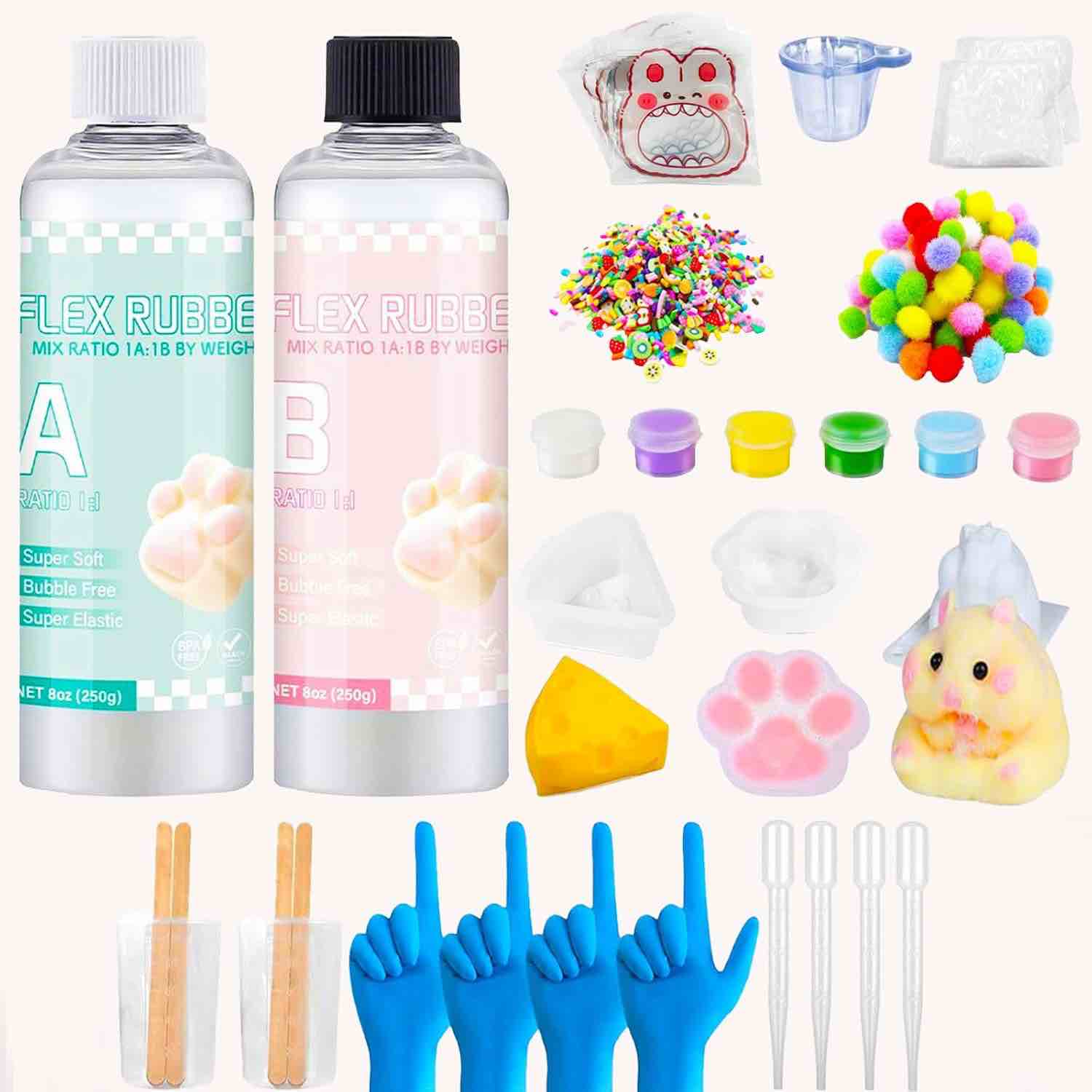 DIY Taba Squishy Making Kit ?16OZ Rubber Squishy Kit Made of 1:1 AB Liquid Silicone?High Elasticity 