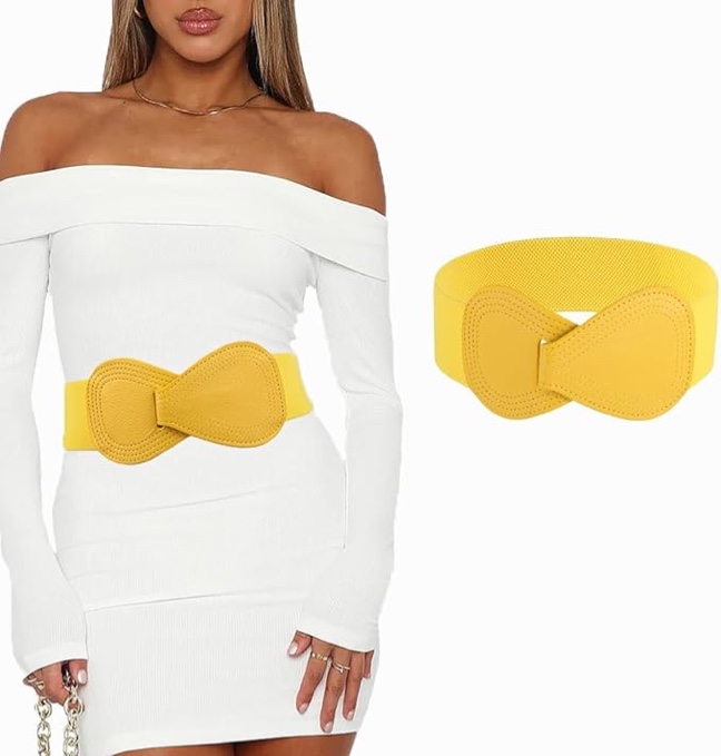 Auwoyss Women Leather Belt Stretch Bow Dresses Belt Elastic Vintage Waist Belt Buckle for Women and 