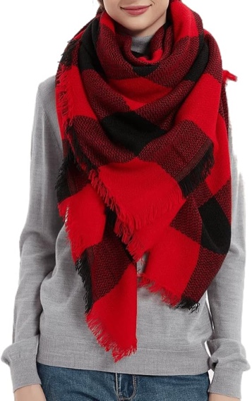 Wander Agio Womens Warm Blanket Scarf Square Winter Shawls Large Scarves Stripe Plaid Red Black 26