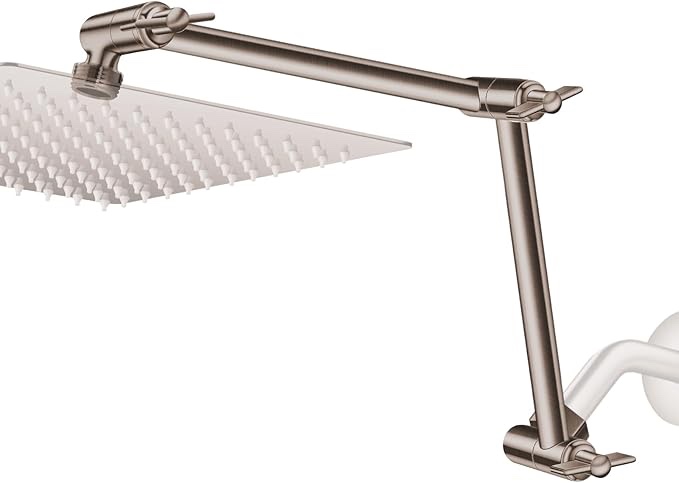 Rain Shower Head Extension Arm, 16 Inch Joint Metal Shower Extented Arm, Height/Angle Adjustable Dou