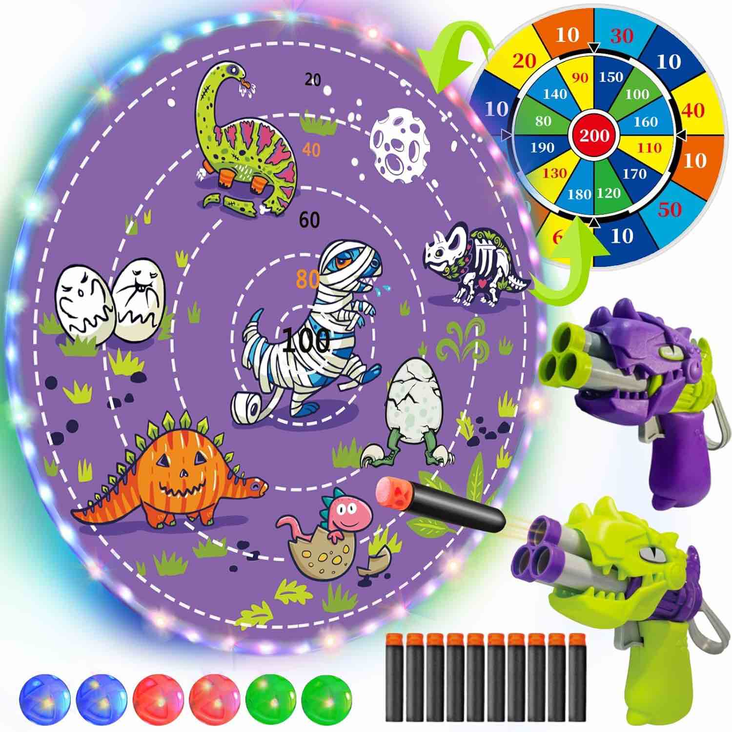 Halloween Party Games,2 in 1 29" LED Large Dart Board for Kids with 6 LED Sticky Balls and Shooting