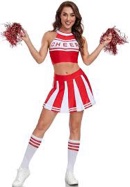(Size L) OurLore Cheerleader Costume for Women Halloween Cute Uniform School Fancy Dress Outfit (Red, L)