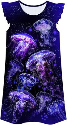 uideazone Girls Nightgowns Flutter Sleeve Pajamas Dress 3D Printed Princess Nightdress Size XS