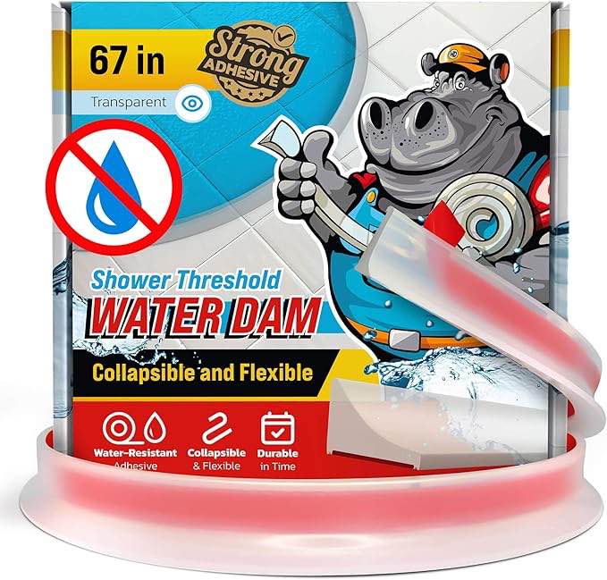 Shower Threshold Water Barrier 67" - Transparent Collapsible Shower Water Blocker - Guard for Walk in Shower - Water Guard Stopper for Floor - Shower Door Water Blocker