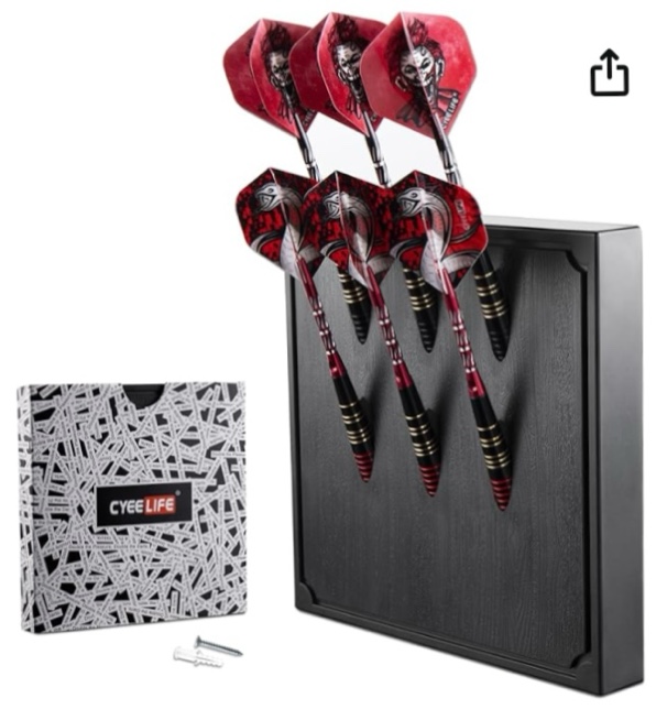 CyeeLife Wall Mounted Darts Holder/Stand,Dart Case Displays 6 Set of Steel/Soft Tip Darts,Compatible