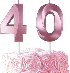 Pink Number 40 Candles, 3D Diamond 2.76 Inch Cake Topper Birthday Candles for Wedding Anniversary Ca