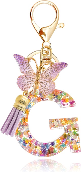 OKAICEN Fashion Snowflakes Alphabet Initial Letter Keychain Purple Tassel Butterfly Pendant Key Ring