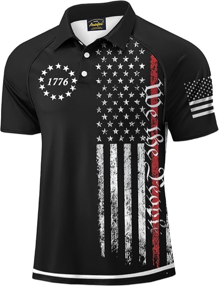 Mainfini Men's Short Sleeve Golf Shirts UPF 50+ Raglan Patriotic American Graphic Polo Shirt - Medium