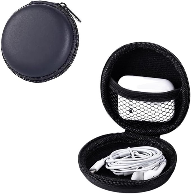 round carrying case for earbuds, small storage bag for tiny charger, portable case bag storing usb f