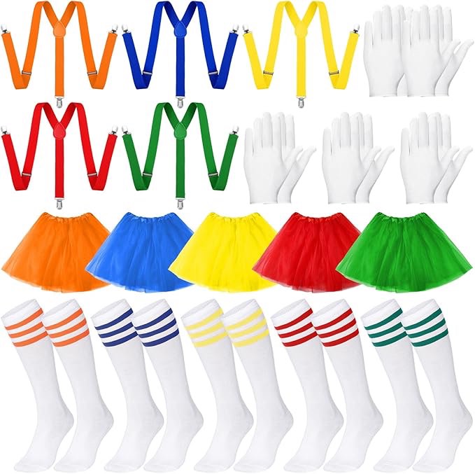 Shihanee 5 Set Halloween Costumes Accessories for Women Tutu Skirt Y Shape Suspenders Tube Socks Cot