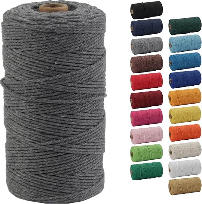 Macrame Cord, POZEAN 2mm x 220 Yards (About 200m) Colored Macrame Rope, 100% Natural Cotton Rope for Wall Hanging,Plant Hangers,DIY Crafts Knitting,Christmas Wedding Decorative Projects(Grey)
