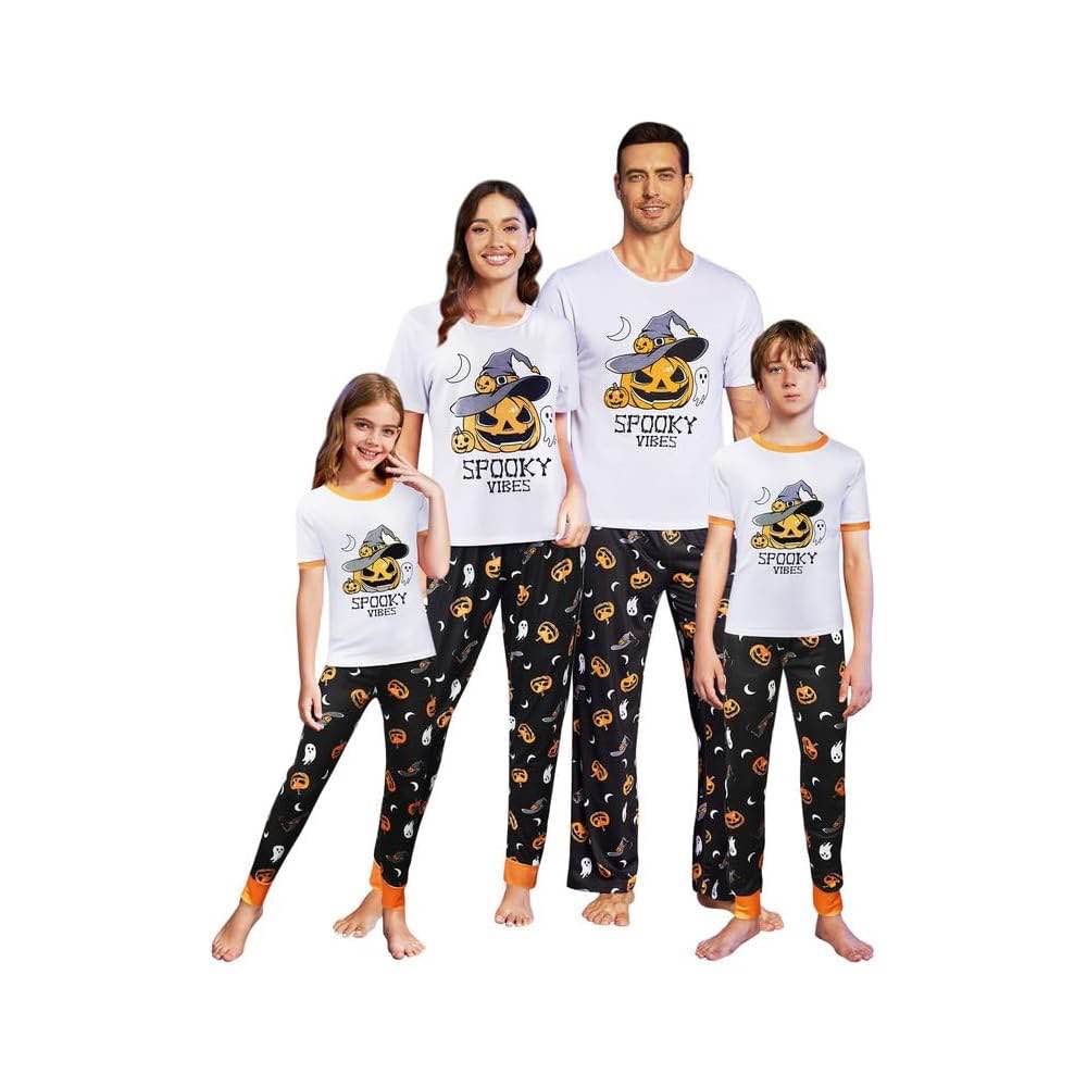 MyFav Matching Pajamas for Family Halloween Short Sleeve Long Pant Sleepwear Holiday Pajamas for Fam